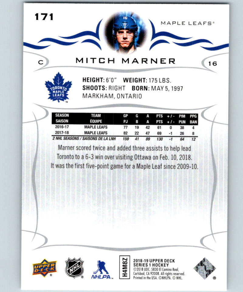 2018-19 Upper Deck #171 Mitch Marner Mint Toronto Maple Leafs