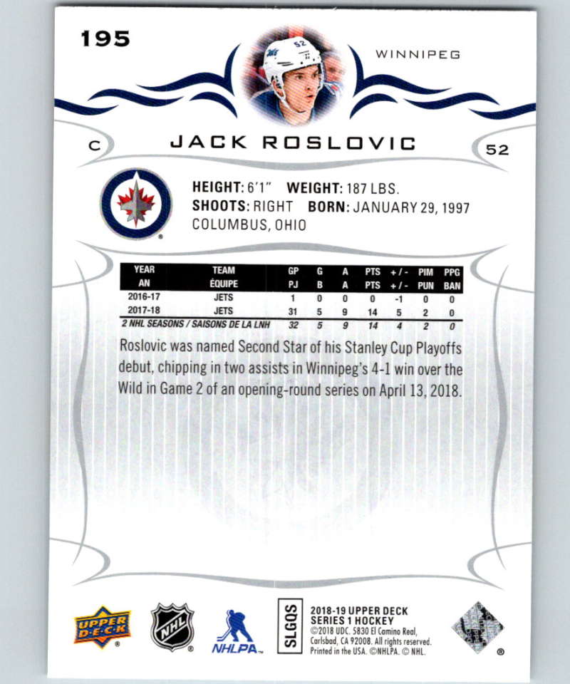 2018-19 Upper Deck #195 Jack Roslovic Mint Winnipeg Jets