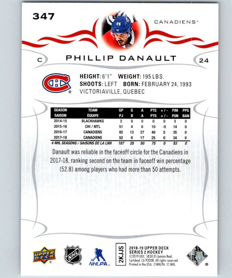 2018-19 Upper Deck #347 Phillip Danault Mint Montreal Canadiens