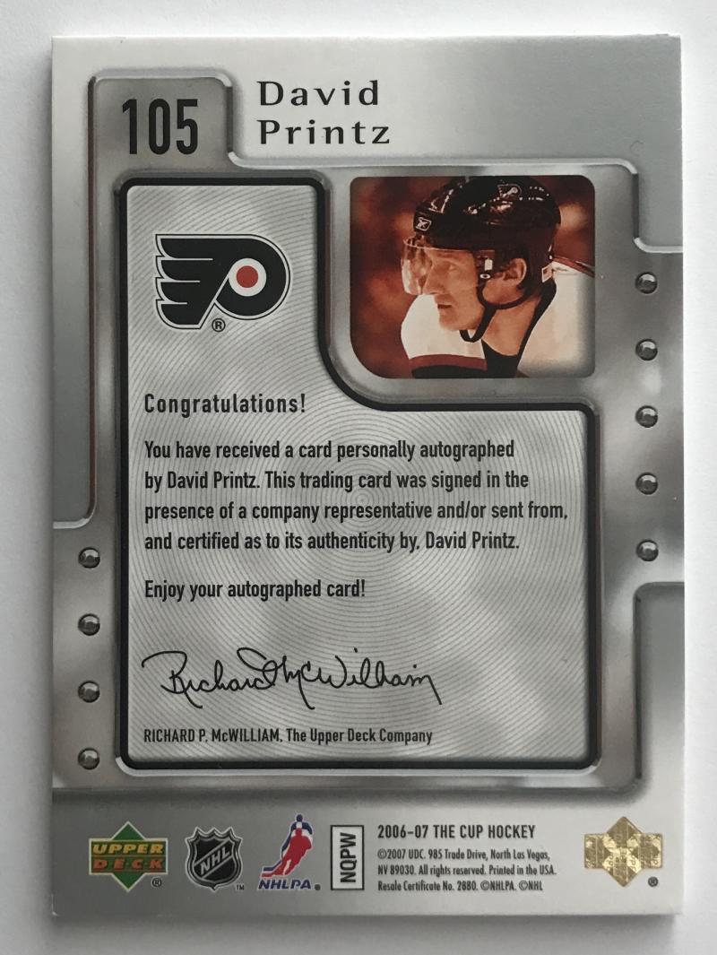 2006-07 Upper Deck The Cup #105 David Printz MINT Rookie Auto 90/249 RC 05272
