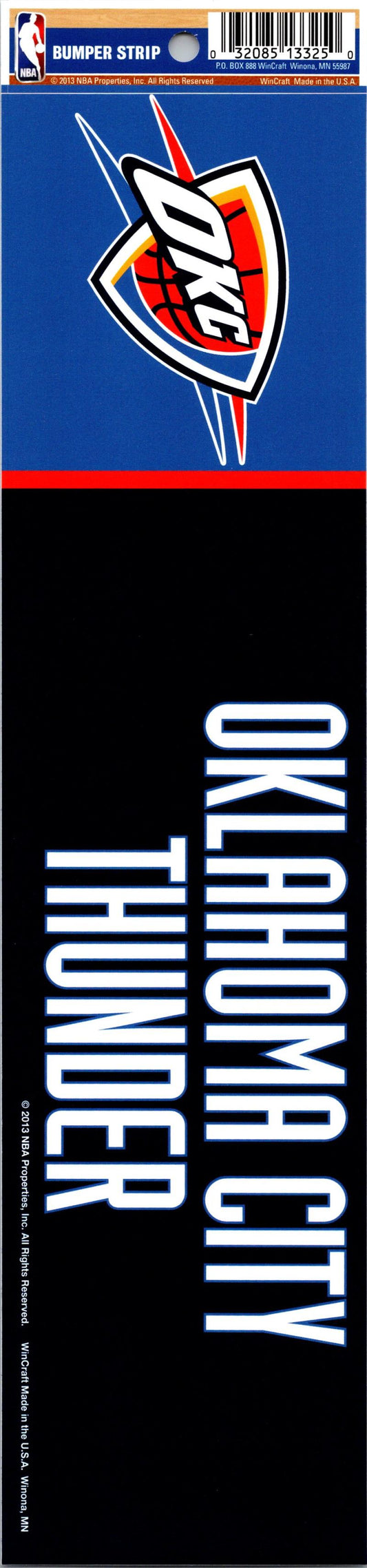 Oklahoma City Thunder 3" x 12" Bumper Strip NBA Sticker Decal Image 1