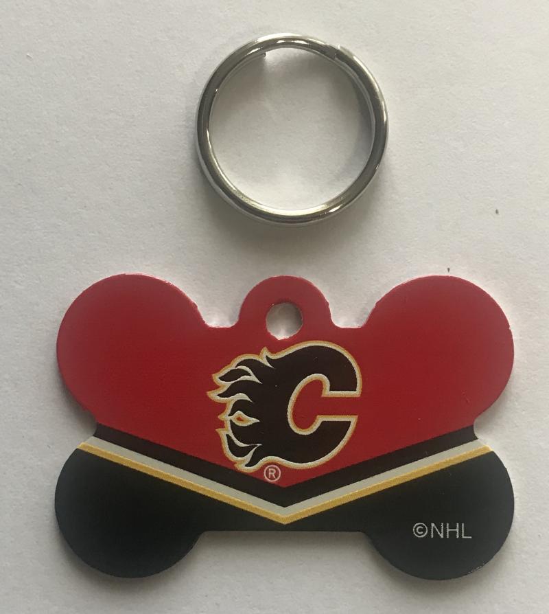 Calgary Flames NHL Hockey Bone ID Dog Tag with Ring Image 1