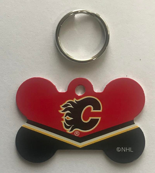 Calgary Flames NHL Hockey Bone ID Dog Tag with Ring Image 1