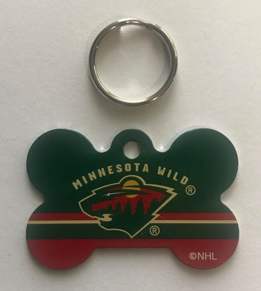 Minnesota Wild NHL Hockey Bone ID Dog Tag with Ring Image 1