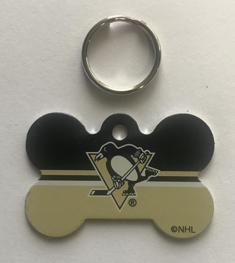 Pittsburgh Penguins NHL Hockey Bone ID Dog Tag with Ring Image 1