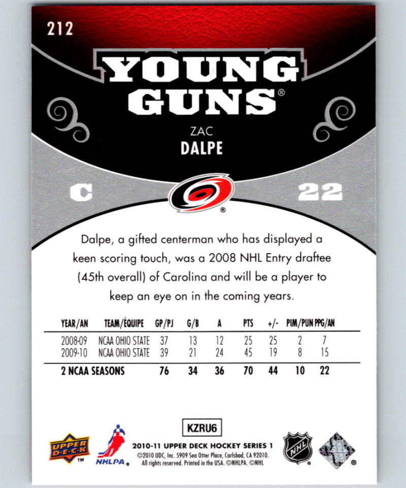 2010-11 Upper Deck #212 Zac Dalpe Young Guns YG RC Rookie Y861