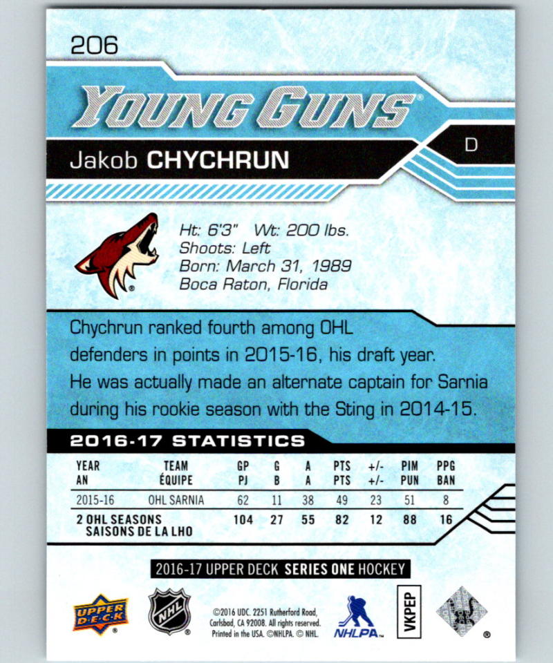 2016-17 Upper Deck #206 Jakob Chychrun Young Guns MINT RC Rookie Y861