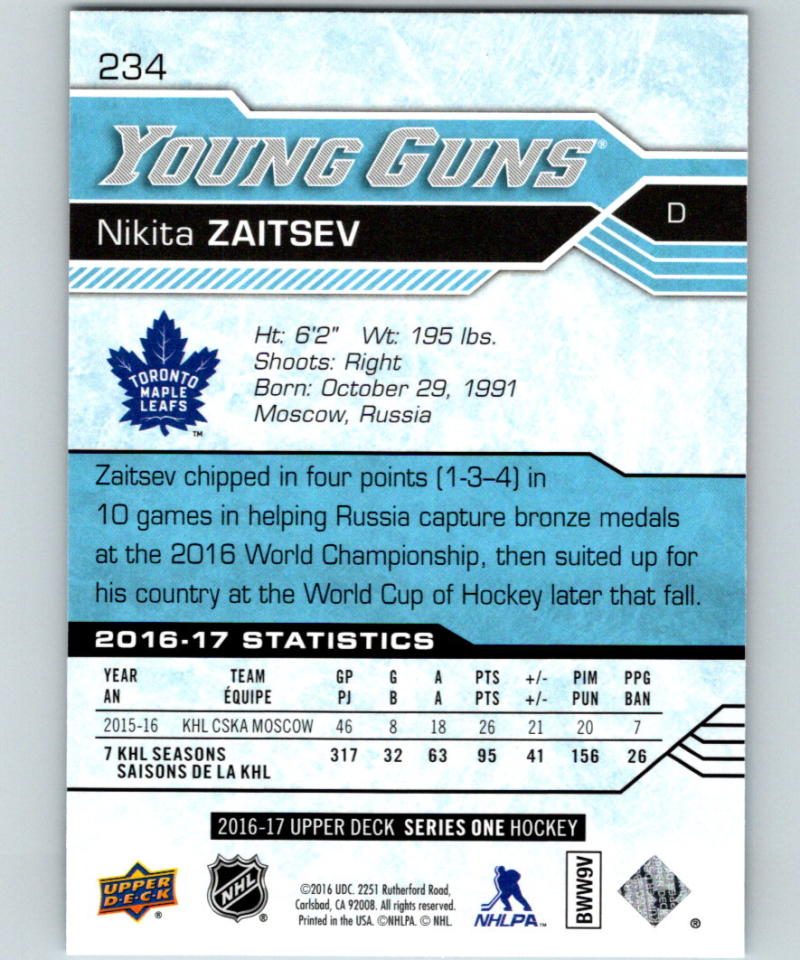 2016-17 Upper Deck #234 Nikita Zaitsev Young Guns MINT RC Rookie Y861