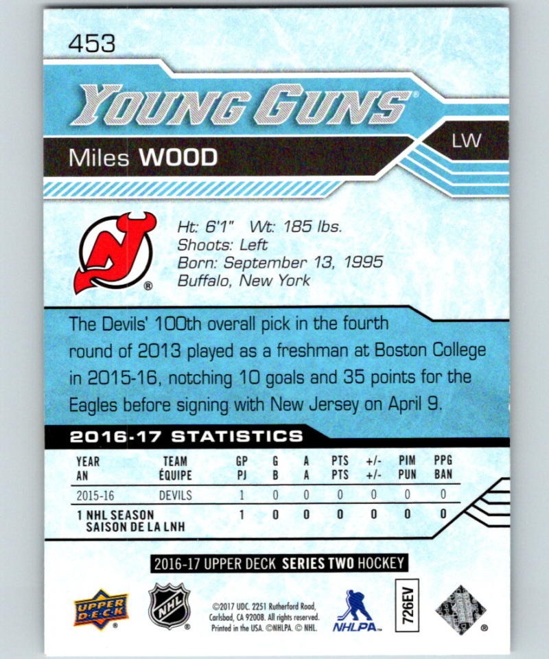 2016-17 Upper Deck #453 Miles Wood Young Guns Young Guns MINT RC Rookie Y861