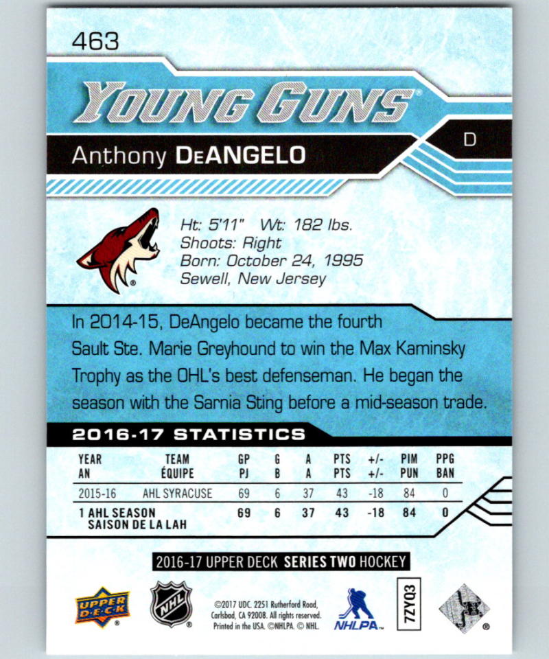 2016-17 Upper Deck #463 Anthony DeAngelo Young Guns MINT RC Rookie Y861