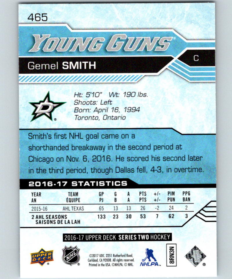 2016-17 Upper Deck #465 Gemel Smith Young Guns MINT RC Rookie Y861