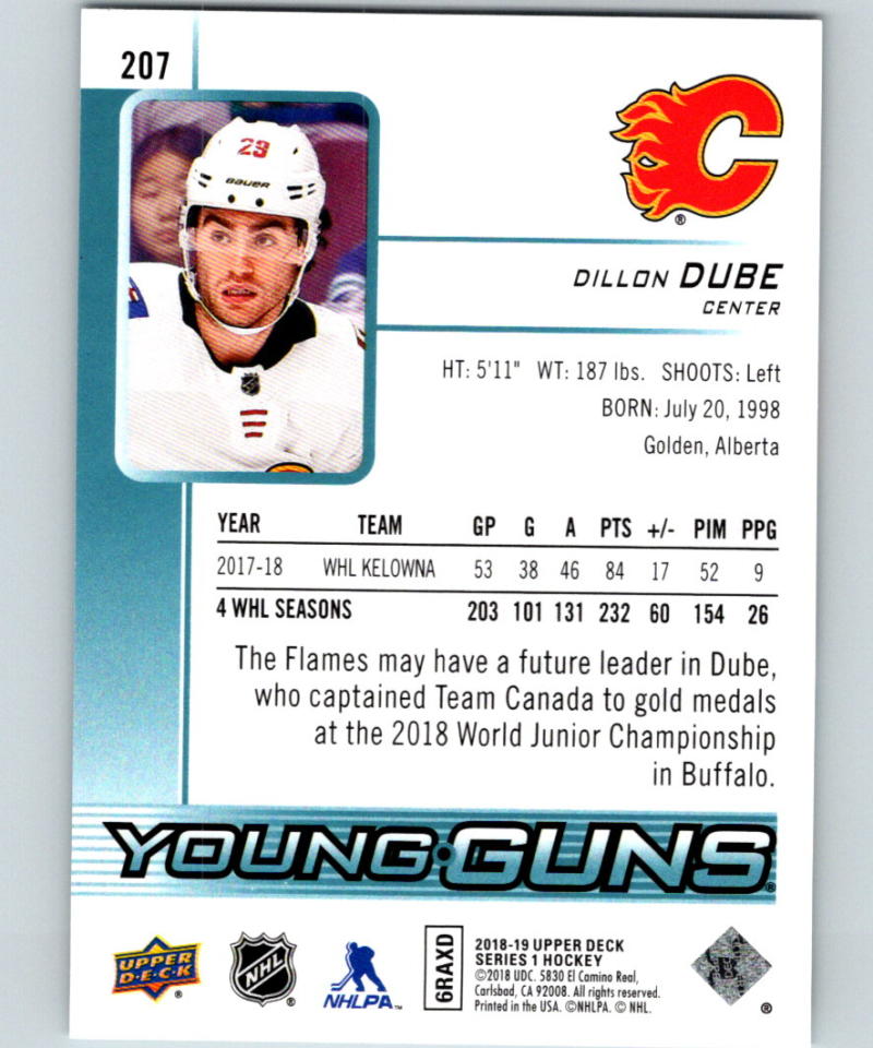 2018-19 Upper Deck #207 Dillon Dube Young Guns MINT RC Rookie Y861