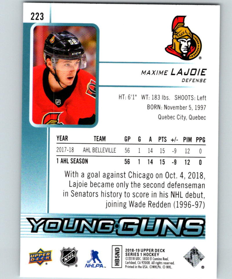 2018-19 Upper Deck #223 Max Lajoie Young Guns MINT RC Rookie Y861