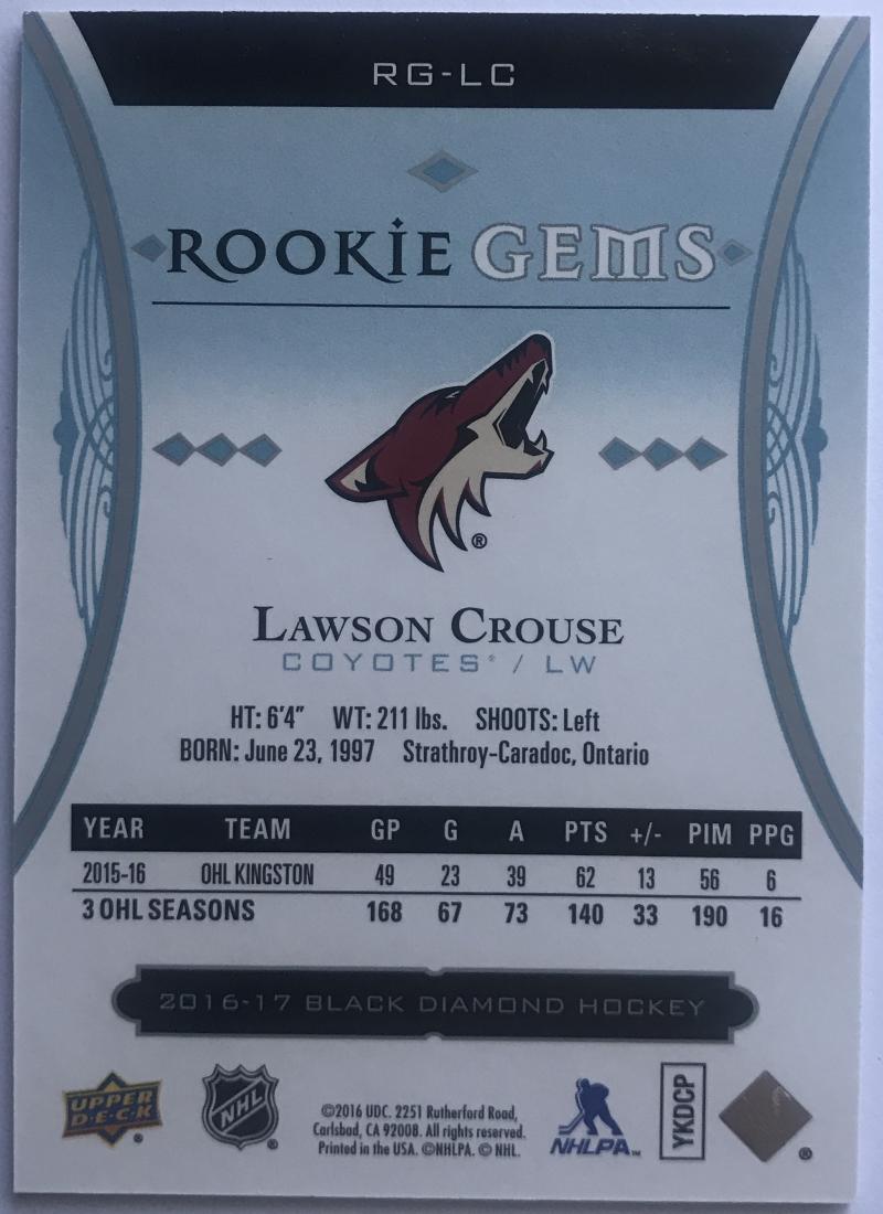 2016-17 Upper Deck Black Diamond Rookie Gems Lawson Crouse Rookie 181/399 RC 07619