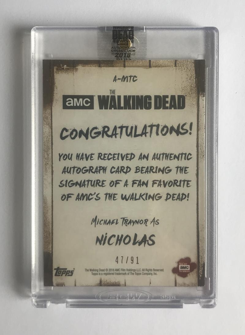2018 The Walking Dead Autograph Collection Michael Traynor as Nicholas 47/91