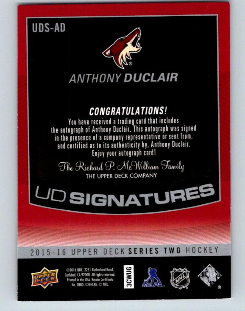 2015-16 Upper Deck UD Signatures Anthony Duclair MINT Auto 07650