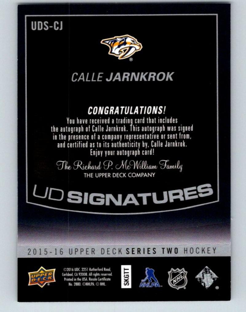 2015-16 Upper Deck UD Signatures Calle Jarnkrok MINT Auto 07651