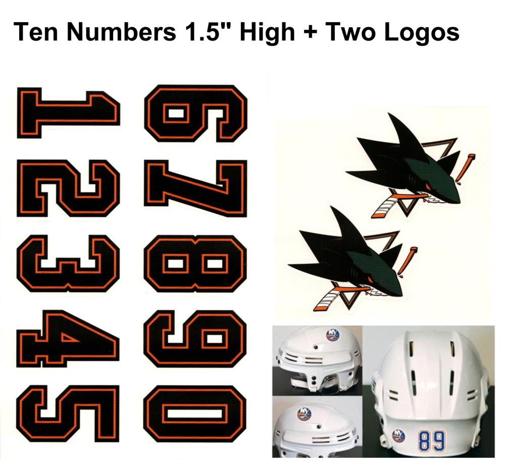 San Jose Sharks NHL Hockey Helmet Decals Set + Two Logos Image 1