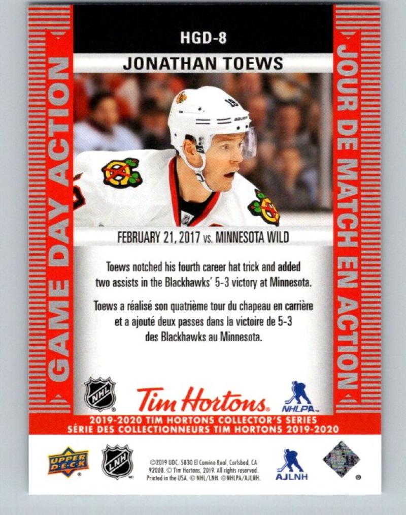 2019-20 Upper Deck Tim Hortons Game Day Action #HGD-8 Jonathan Toews MINT 07179 Image 2