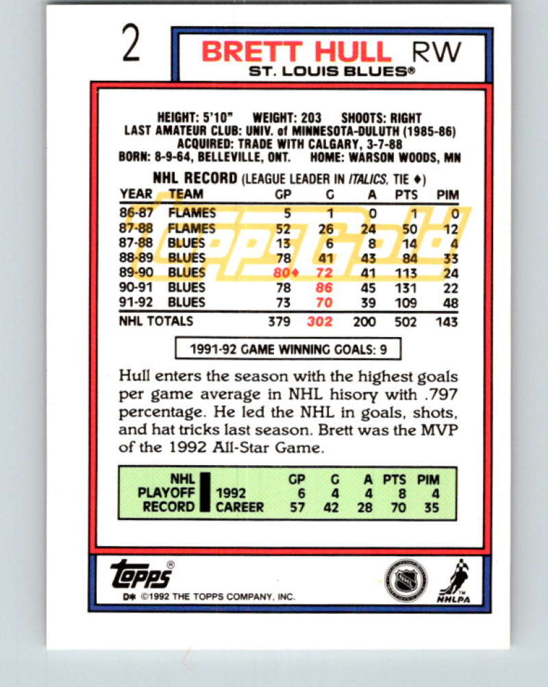 1992-93 Topps Gold #2G Brett Hull Mint St. Louis Blues