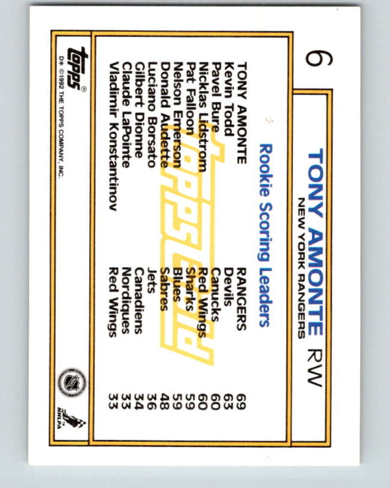 1992-93 Topps Gold #6G Tony Amonte Mint New York Rangers