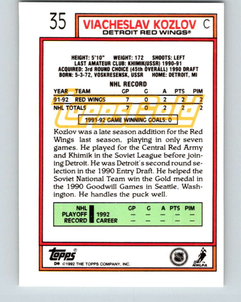1992-93 Topps Gold #35G Slava Kozlov UER Mint Detroit Red Wings