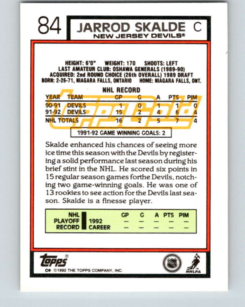 1992-93 Topps Gold #84G Jarrod Skalde Mint New Jersey Devils