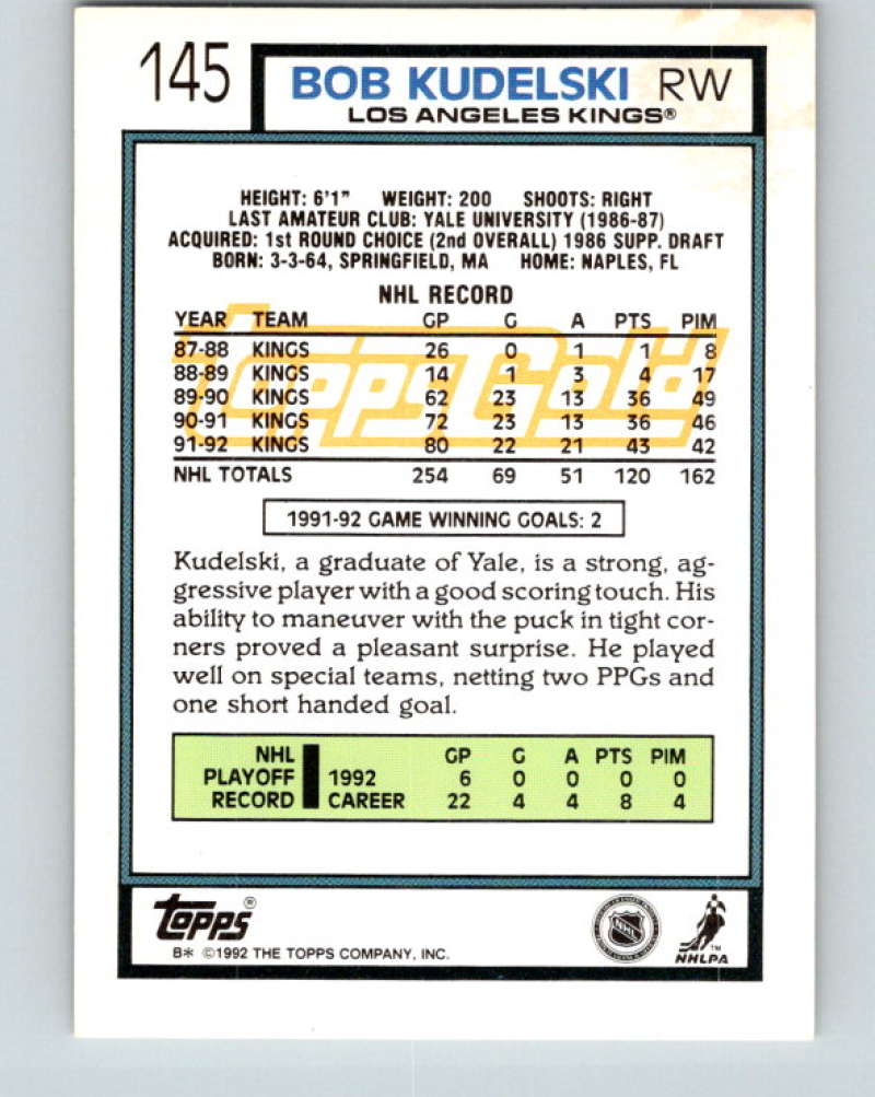 1992-93 Topps Gold #145G Bob Kudelski Mint Los Angeles Kings
