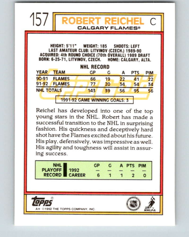 1992-93 Topps Gold #157G Robert Reichel Mint Calgary Flames  Image 2
