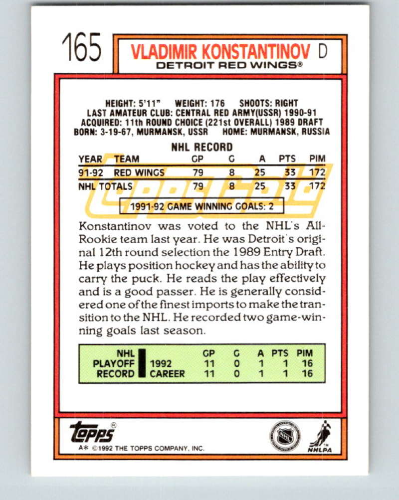 1992-93 Topps Gold #165G Vladimir Konstantinov Mint Detroit Red Wings