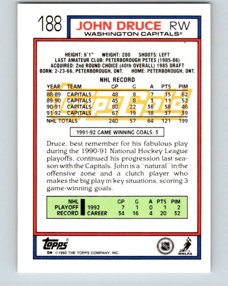 1992-93 Topps Gold #188G John Druce Mint Washington Capitals