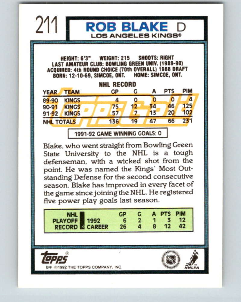1992-93 Topps Gold #211G Rob Blake Mint Los Angeles Kings
