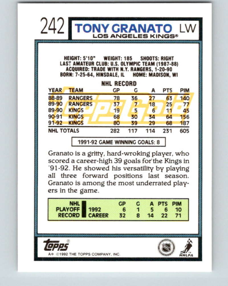 1992-93 Topps Gold #242G Tony Granato Mint Los Angeles Kings