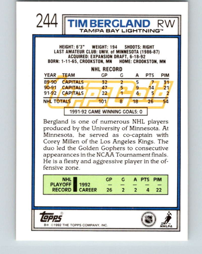 1992-93 Topps Gold #244G Tim Bergland Mint Tampa Bay Lightning