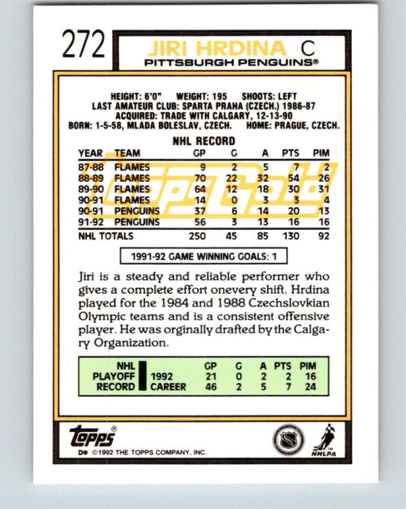 1992-93 Topps Gold #272G Jiri Hrdina Mint Pittsburgh Penguins