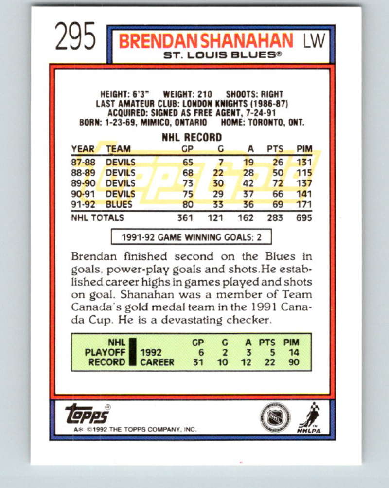 1992-93 Topps Gold #295G Brendan Shanahan Mint St. Louis Blues