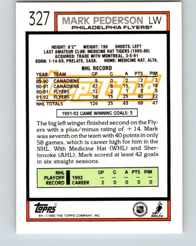 1992-93 Topps Gold #327G Mark Pederson Mint Philadelphia Flyers