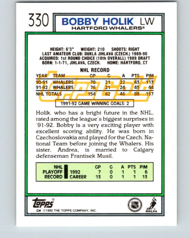 1992-93 Topps Gold #330G Bobby Holik Mint Hartford Whalers