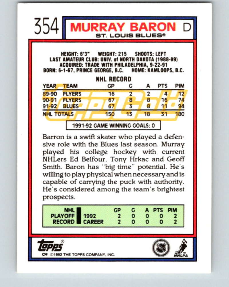 1992-93 Topps Gold #354G Murray Baron Mint St. Louis Blues