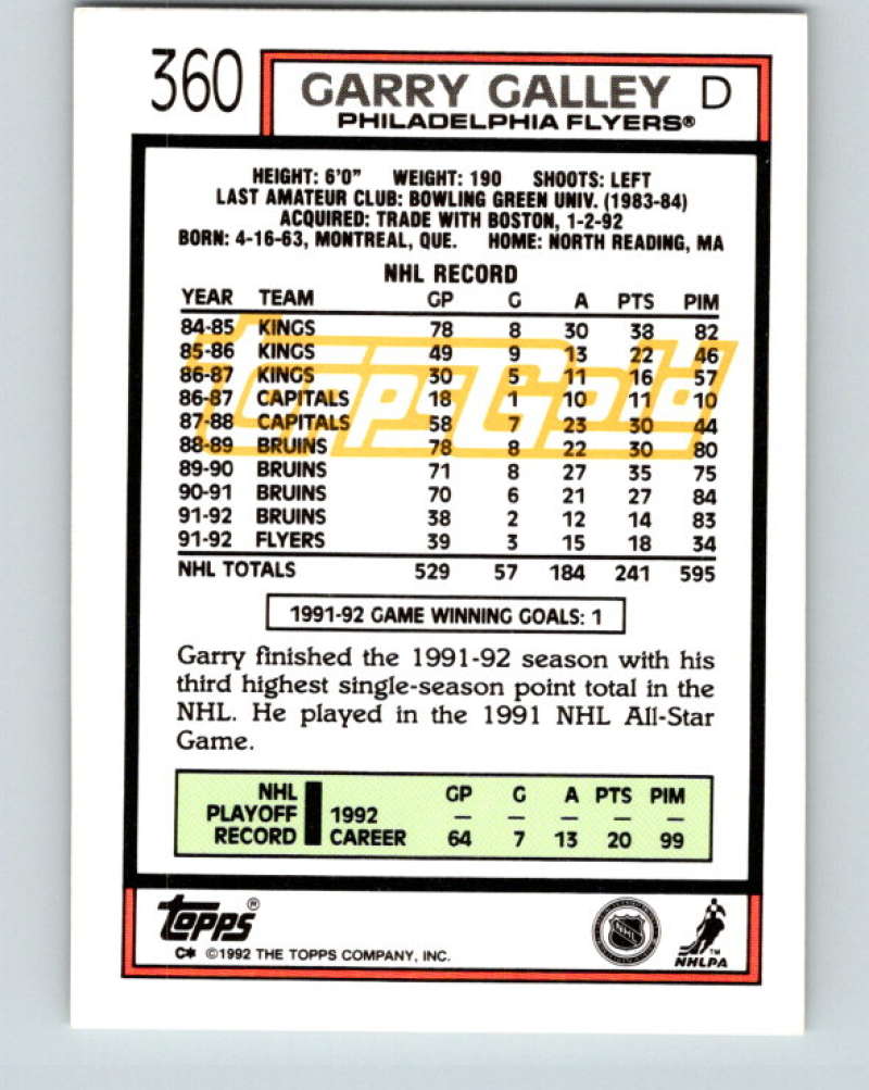 1992-93 Topps Gold #360G Garry Galley Mint Philadelphia Flyers  Image 2