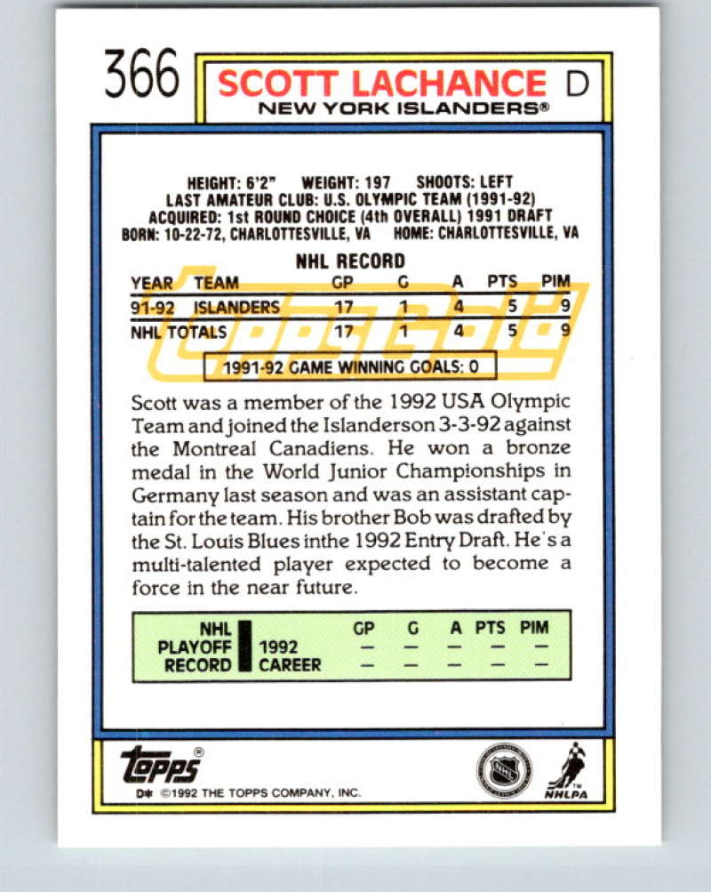 1992-93 Topps Gold #366G Scott Lachance Mint New York Islanders