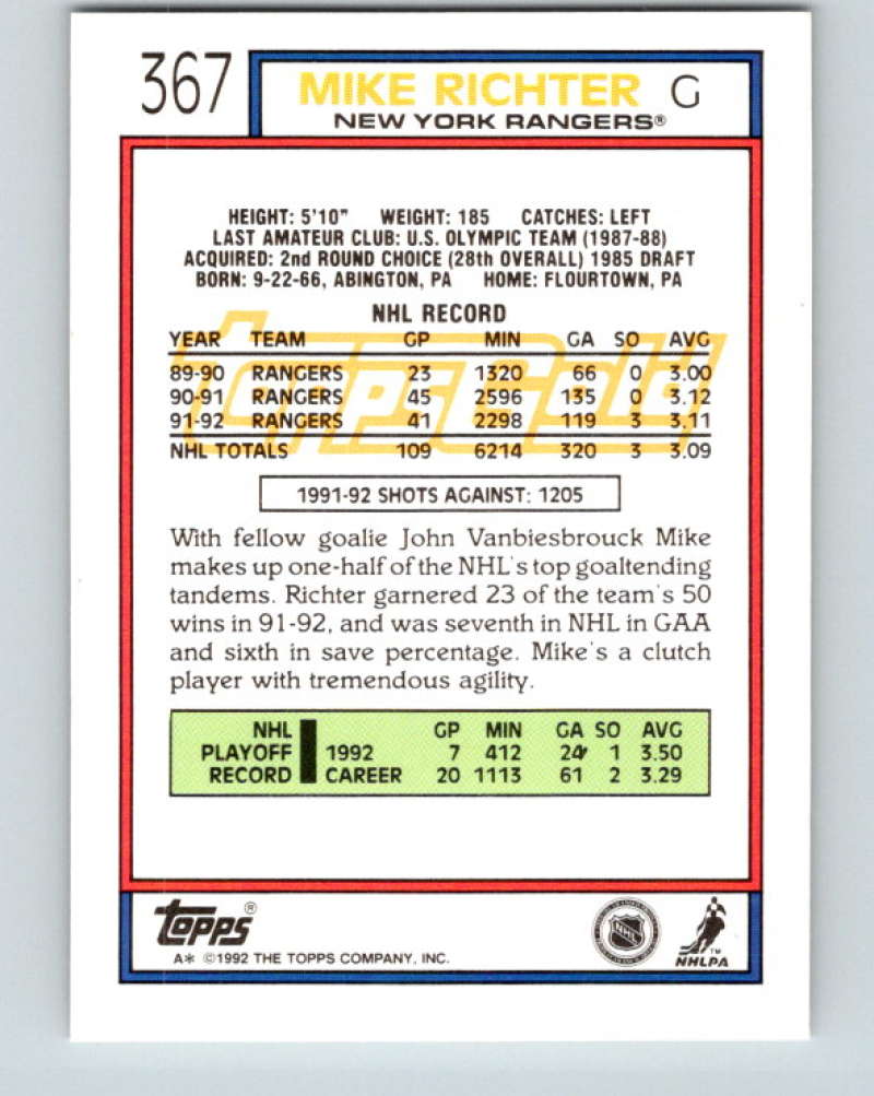 1992-93 Topps Gold #367G Mike Richter Mint New York Rangers