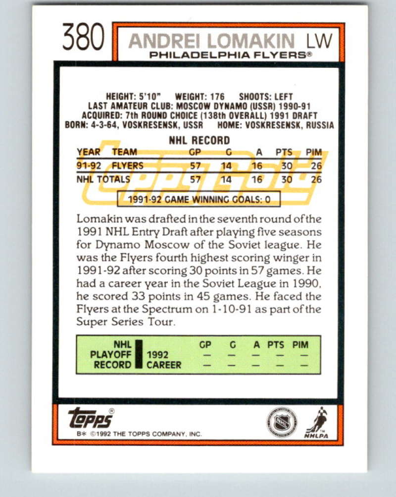 1992-93 Topps Gold #380G Andrei Lomakin Mint Philadelphia Flyers