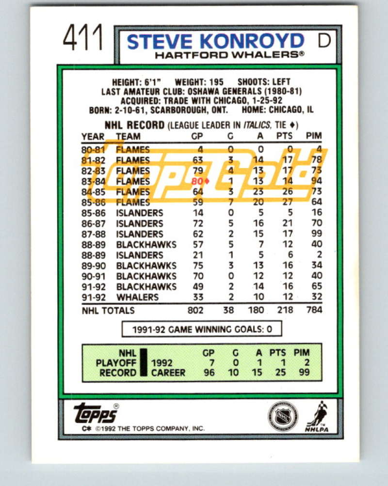 1992-93 Topps Gold #411G Steve Konroyd Mint Hartford Whalers