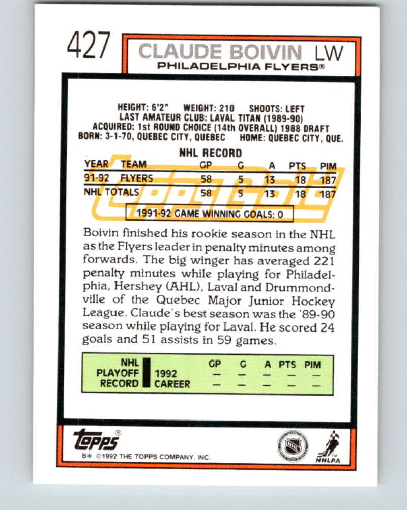 1992-93 Topps Gold #427G Claude Boivin Mint Philadelphia Flyers