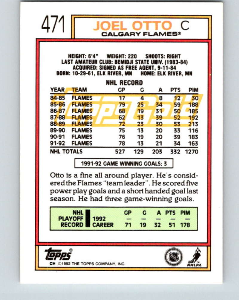 1992-93 Topps Gold #471G Joel Otto Mint Calgary Flames