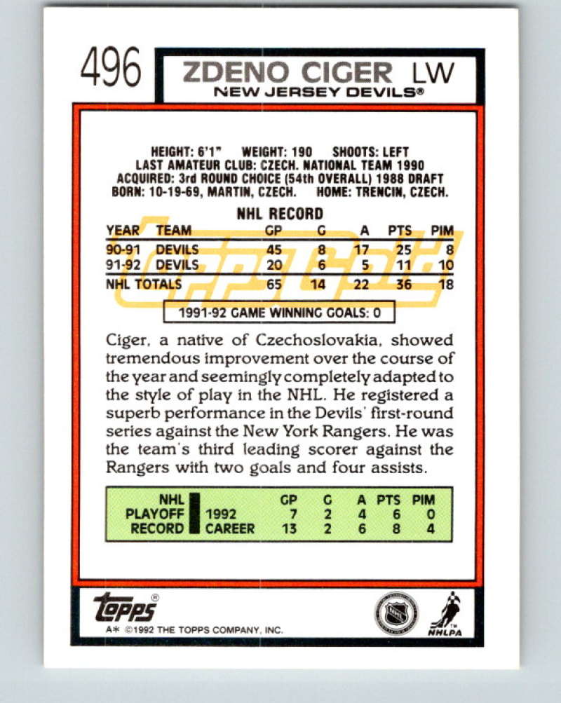 1992-93 Topps Gold #496G Zdeno Ciger Mint New Jersey Devils