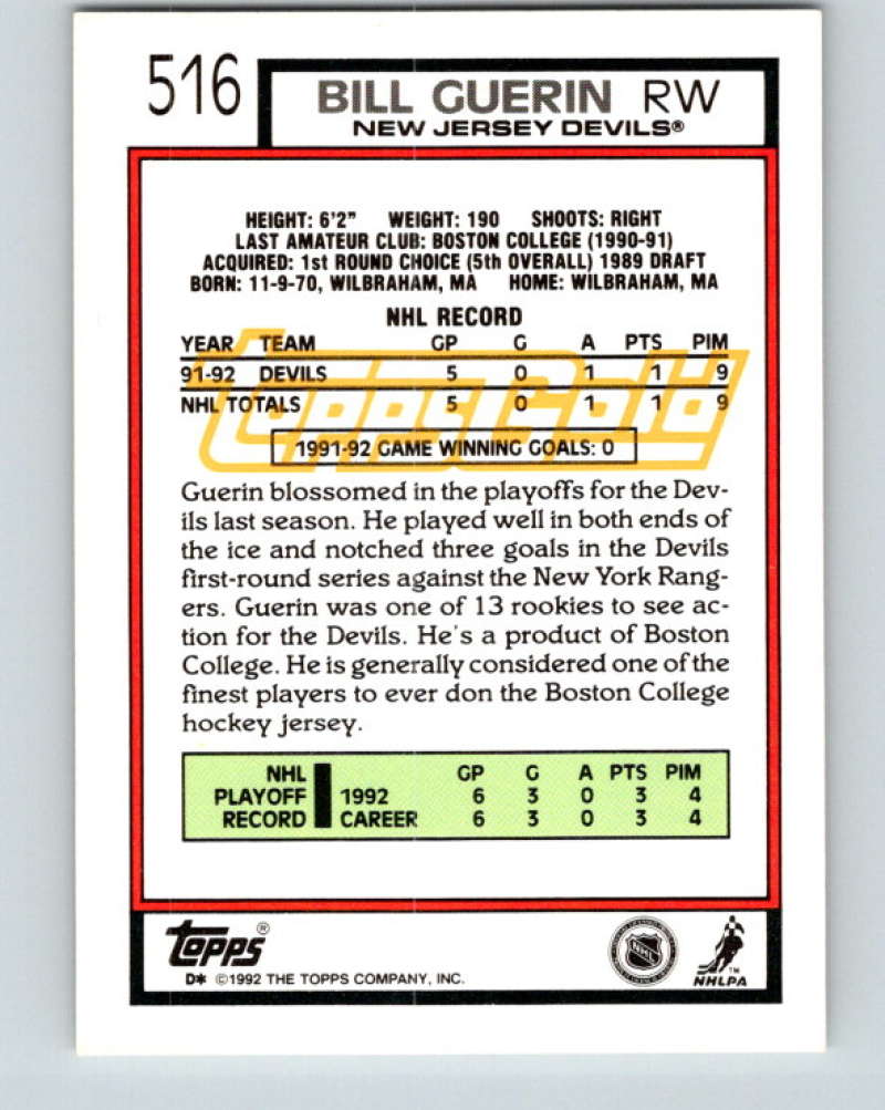 1992-93 Topps Gold #516G Bill Guerin Mint New Jersey Devils