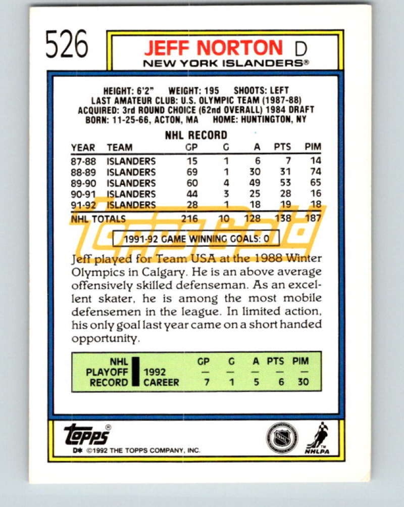 1992-93 Topps Gold #526G Jeff Norton Mint New York Islanders