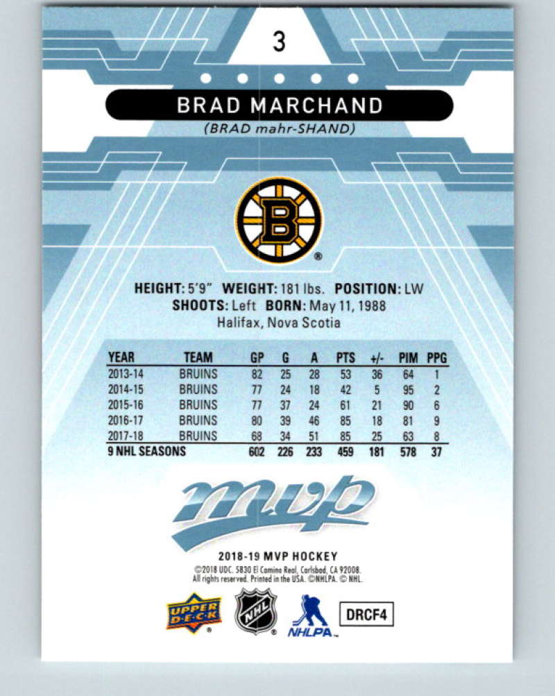 2018-19 Upper Deck MVP #3 Brad Marchand Mint Boston Bruins  Image 2